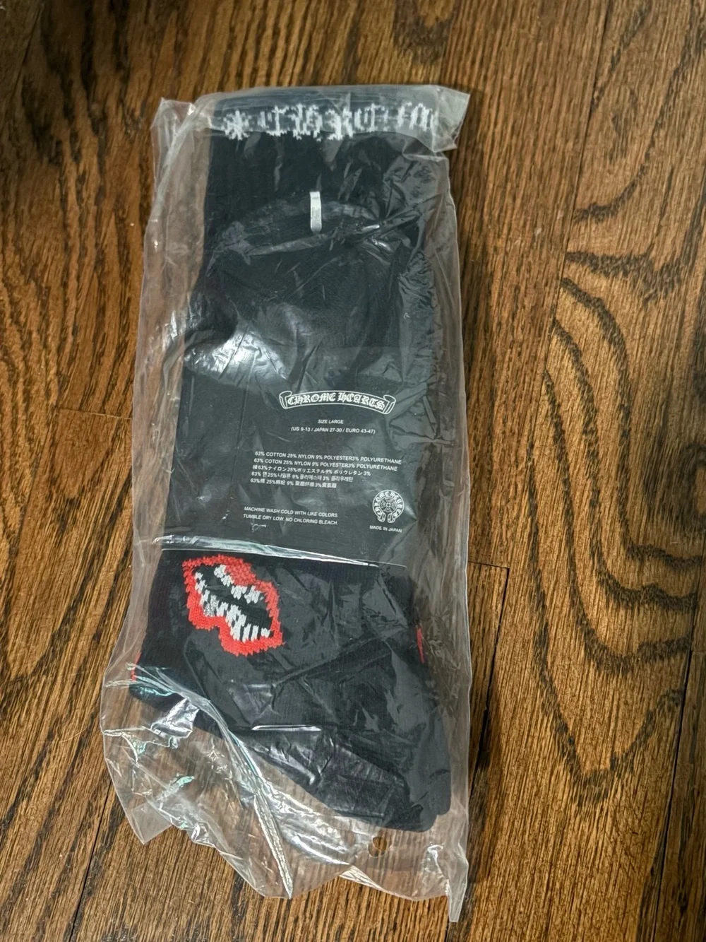 Chrome Hearts Black Socks with Red Lip Graphics and Logo